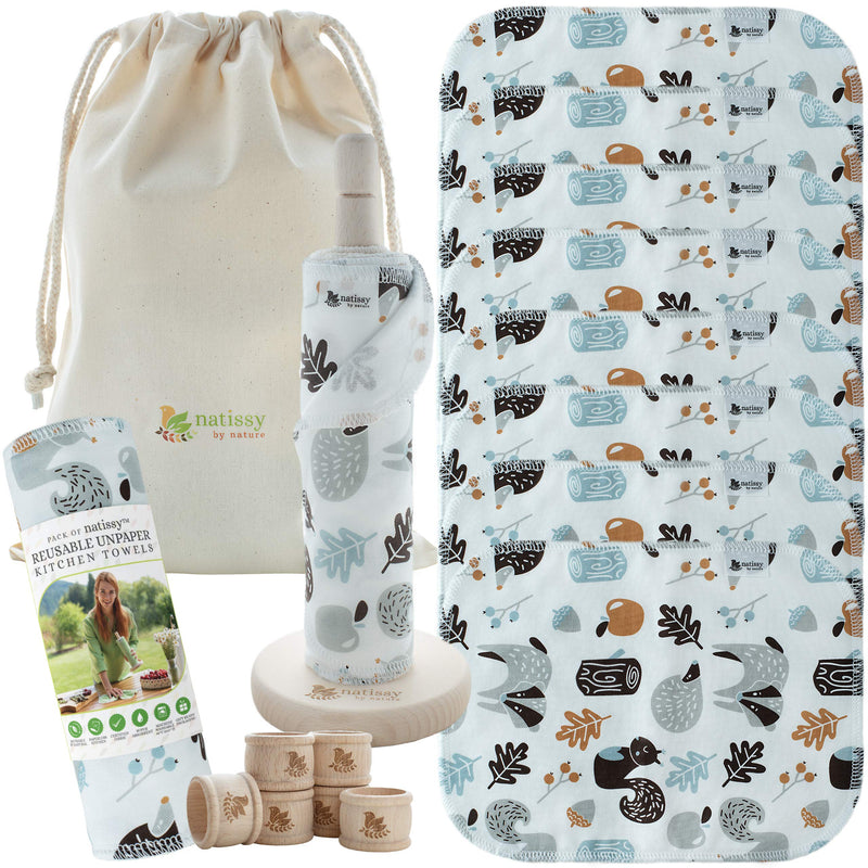 [Australia - AusPower] - Reusable Paper Towels for Kitchen, Roll of 10 Paperless Paper Towels on a Holder, Reusable Cloth Paper Towels, Organic Cotton Reusable Napkins, Washable Fabric Paper Towel Replacement, Reusable Towels 