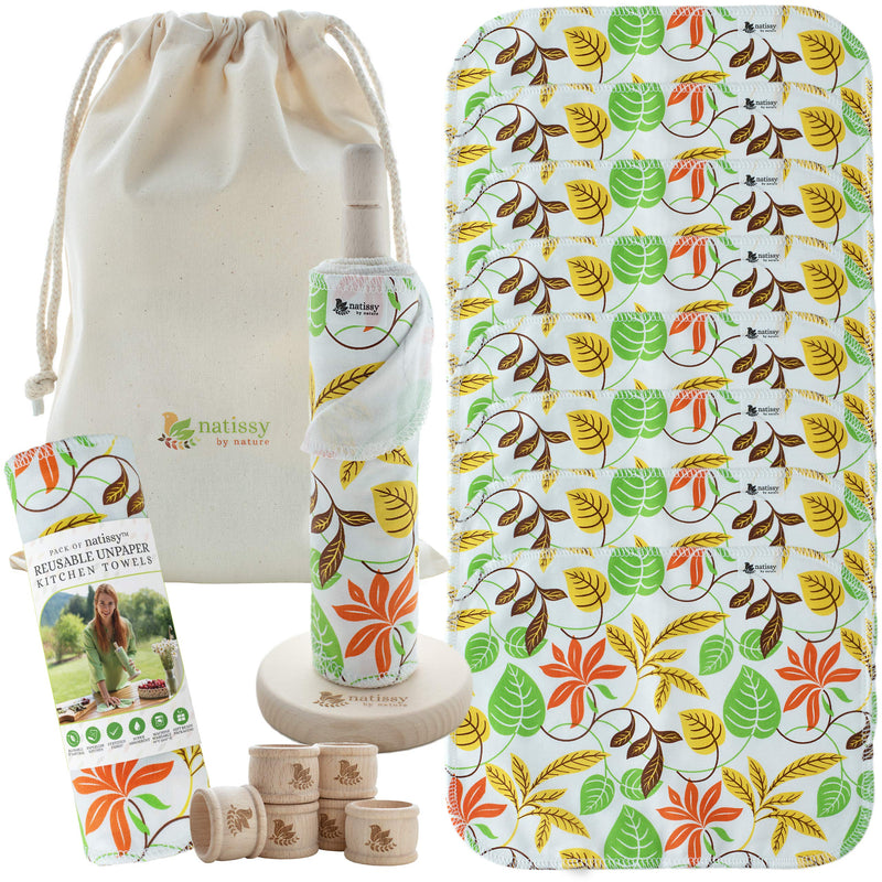 [Australia - AusPower] - Reusable Paper Towels for Kitchen, Roll of 10 Paperless Paper Towels on a Holder, Reusable Cloth Paper Towels, Organic Cotton Reusable Napkins, Washable Fabric Paper Towel Replacement, Reusable Towels 