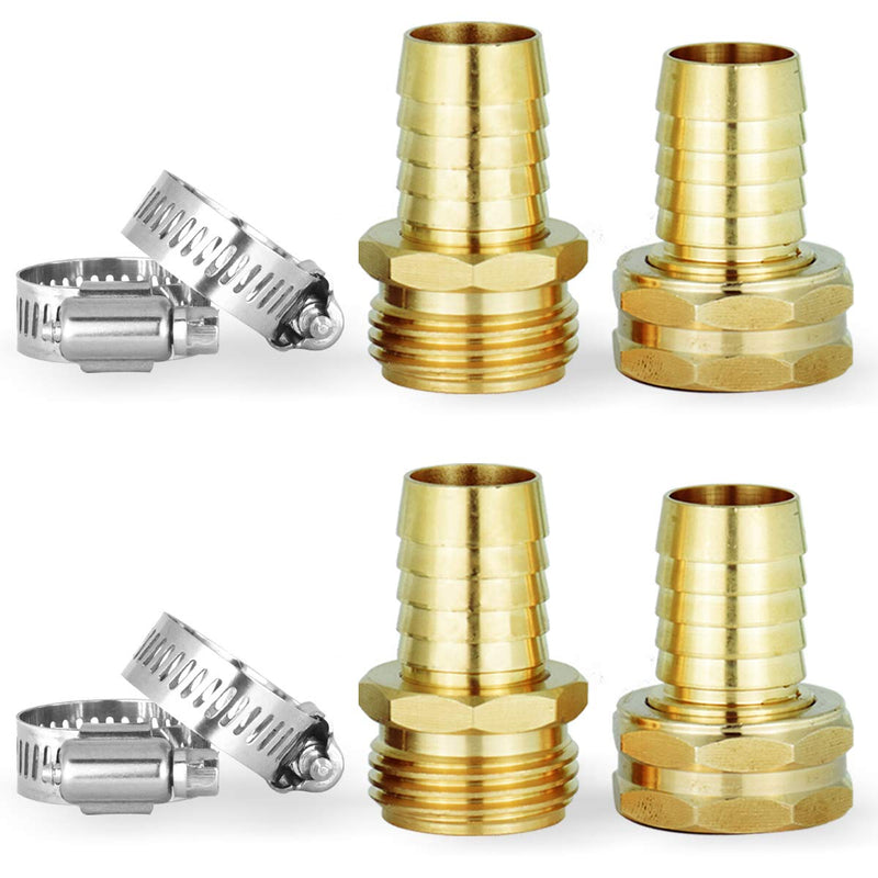 [Australia - AusPower] - PLG Brass 3/4" Hose Repair Connector with Clamps, Male and Female Garden Hose End Repair Fittings 2 Set For 3/4"(inches) Hose 