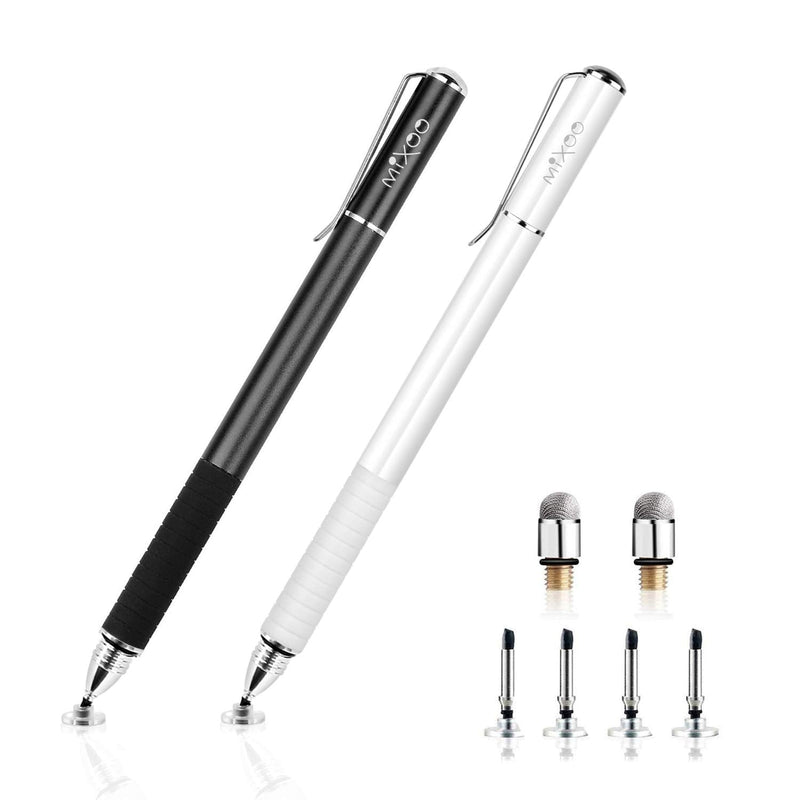 [Australia - AusPower] - Mixoo Stylus Pens for Touch Screens - Disc & Fiber Tip 2 in 1 High Sensitivity Universal Stylus for iPad, iPhone, Tablets and Other Capacitive Touch Screens (Black/White) Black/White 