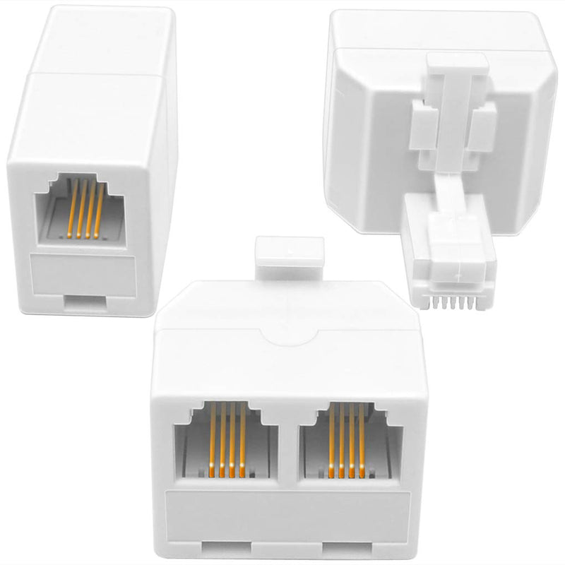 [Australia - AusPower] - NECABLES (2+1Pack) 2pcs Double Phone Jack Splitter RJ11 6P4C 1 Male to 2 Females and 1pc Phone Line Coupler for Landline and Fax White 2 Way 