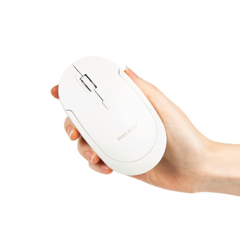 [Australia - AusPower] - Macally Wireless Bluetooth Mouse for Mac, MacBook Pro / Air, iPad, and PC - Quiet Click and Comfortable Wireless Mouse - Compatible Wireless Apple Mouse - White Laptop Mouse Bluetooth 