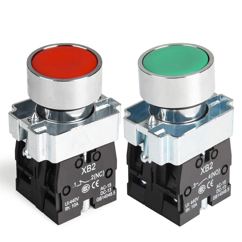 [Australia - AusPower] - APIELE 2PCS 22MM Momentary Push Button Switch Red Green 1NO 1NC Metal Head XB2-11BN-G&R (1 Red 1 Green) 