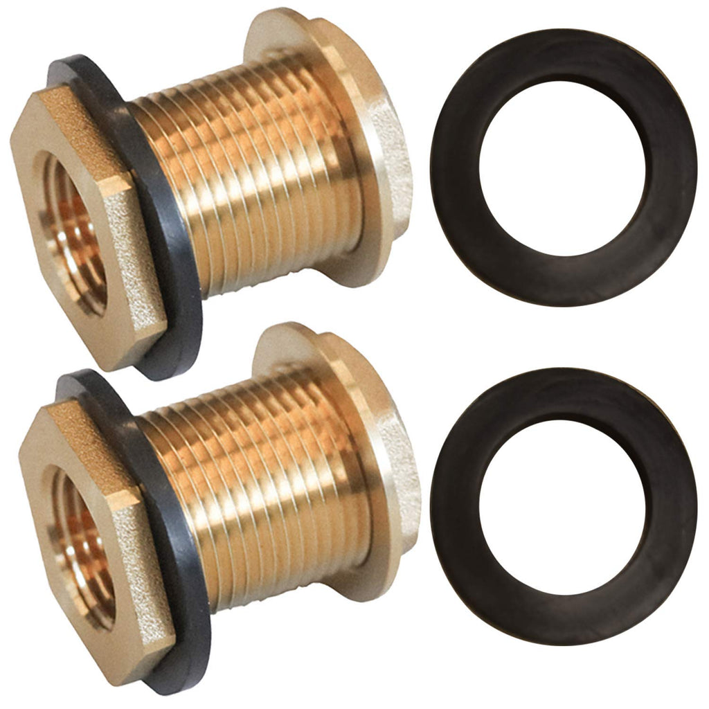 [Australia - AusPower] - Hourleey Solid Brass Bulkhead Fitting, 1/2" Female 3/4" Male GHT Solid Brass Water Tank Connector Theaded with Rubber Ring (2-Pack) 2 Pack 