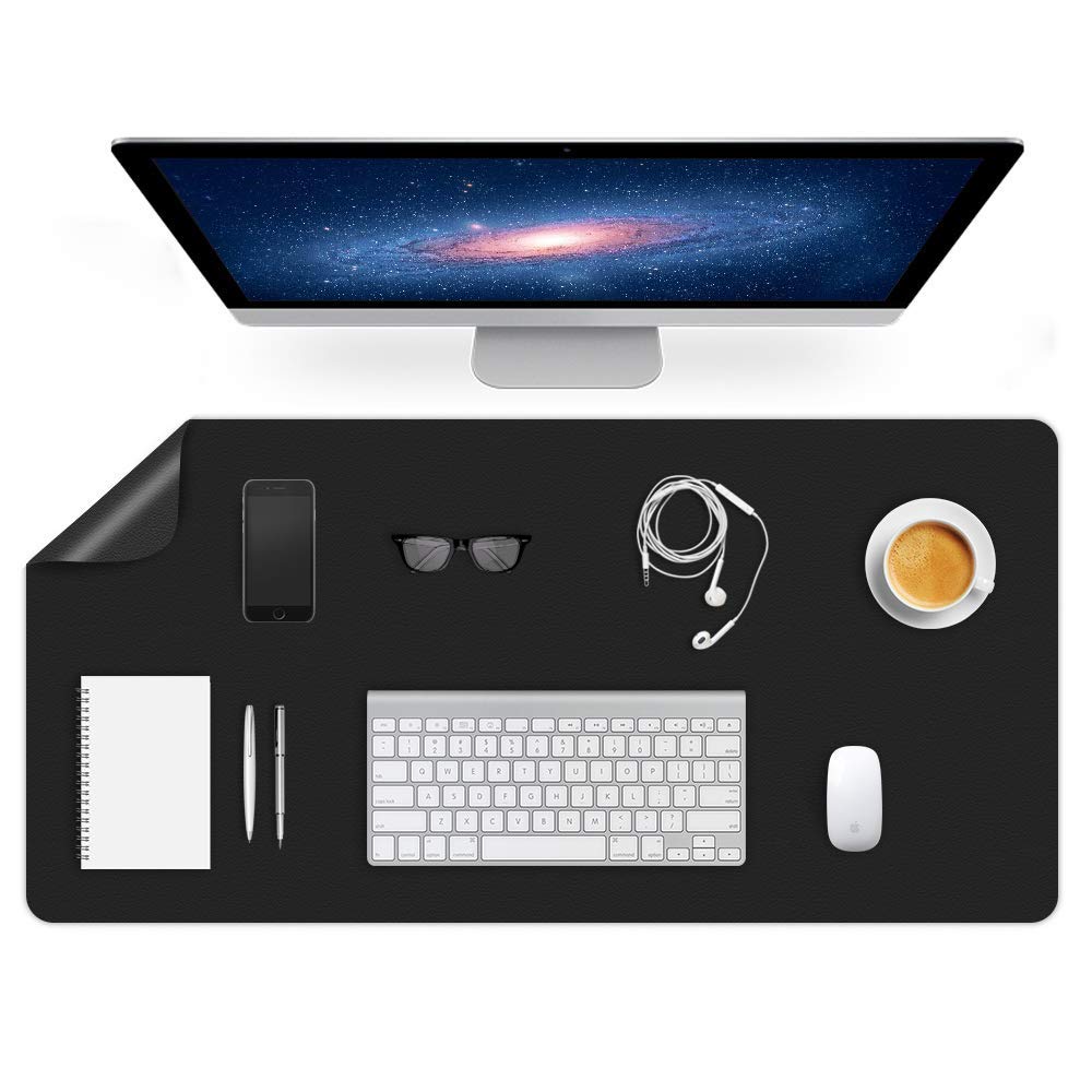 [Australia - AusPower] - Dual-Sided Desk Mat PU Leather Blotter Pad for Desktop on Top of Office Computer Laptop Writing Gaming Décor Accessories Table Topper Protector Under Keyboard Mousepad Pads Waterproof 24X36 Inch Black 24" X 36" Inch Black/Black 