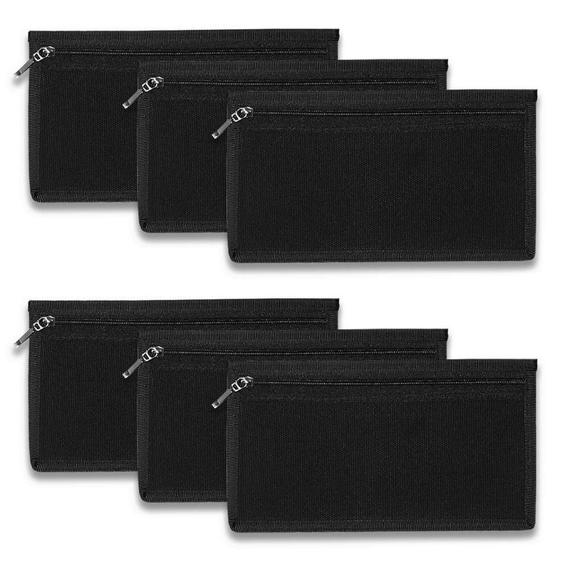[Australia - AusPower] - Ezek 6 Pack 16 oz Canvas Money Pouches 7.5x4.2 inch Utility Zipper Cash Holders Organizers Change Coin Purse Wallet, Shopping, Office, Travel, School, Black. Large 