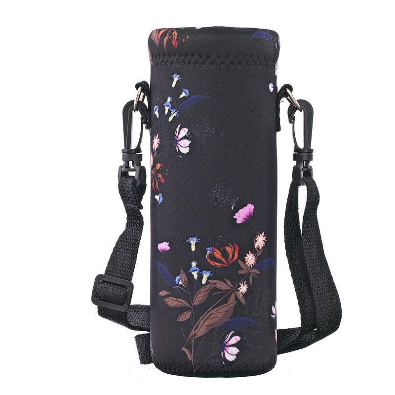 [Australia - AusPower] - AUPET Water Bottle Bag Carrier,24oz/32oz Insulated Neoprene Bottle Sling Holder Case Pouch Cover for 1000ML/750ML Bottles with Shoulder Strap for Girls Boys Adults Blue & Pink Flower 750ML 