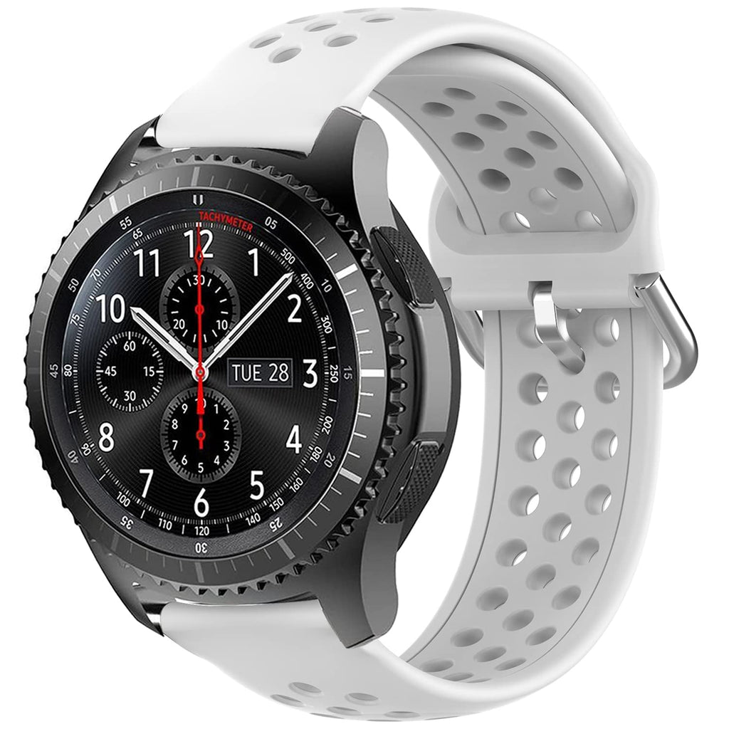 [Australia - AusPower] - Geageaus Watch Bands Compatible with Samsung Galaxy Watch 46mm/Gear S3 Frontier Classic Bands,22mm Soft Silicone Breathable Sport Strap Wristband Replacement for Galaxy Watch 3 45mm/Garmin Forerunner 935/945/Ticwatch Pro 3/E2/S2 Men Women White 22MM 