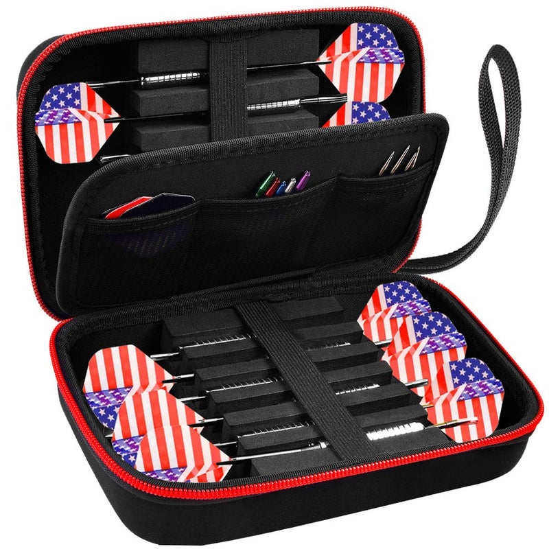 [Australia - AusPower] - ALKOO Dart Case Holds 12 Steel Tip and Soft Tip Darts with Extra Space to Keep Flights in Shape, and Numerous Pockets Holder for Storage Tips, Shafts and Flights- Black 