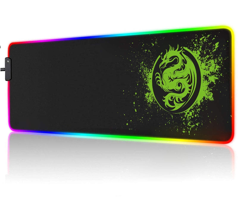 [Australia - AusPower] - Large RGB Gaming Mouse Pad - 15 Light Modes Extended Computer Keyboard Mat, Anime Dragon Mouse Pad，High-Performance Mouse Pad Optimized for Gamer 31.5 X 12in (Green) Green 
