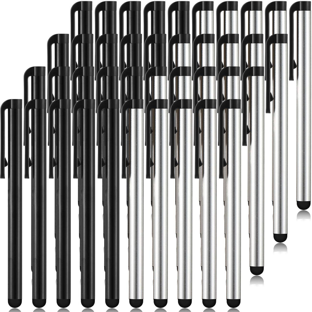 [Australia - AusPower] - 40 Pieces Stylus Pens Capacitive Slim Stylus Pens for Universal Touch Screens Devices, Compatible with iPhone, iPad, Tablet (Black, Silver) Black, Silver 