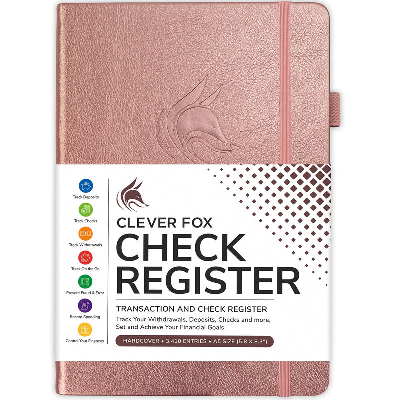 [Australia - AusPower] - Clever Fox Check Register – Deluxe Checkbook Log with Check & Transaction Registers, Bank Account Register Booklets for Personal and Work Use, A5 Hardcover - Rose Gold A5 (5.8'' x 8.3'') 
