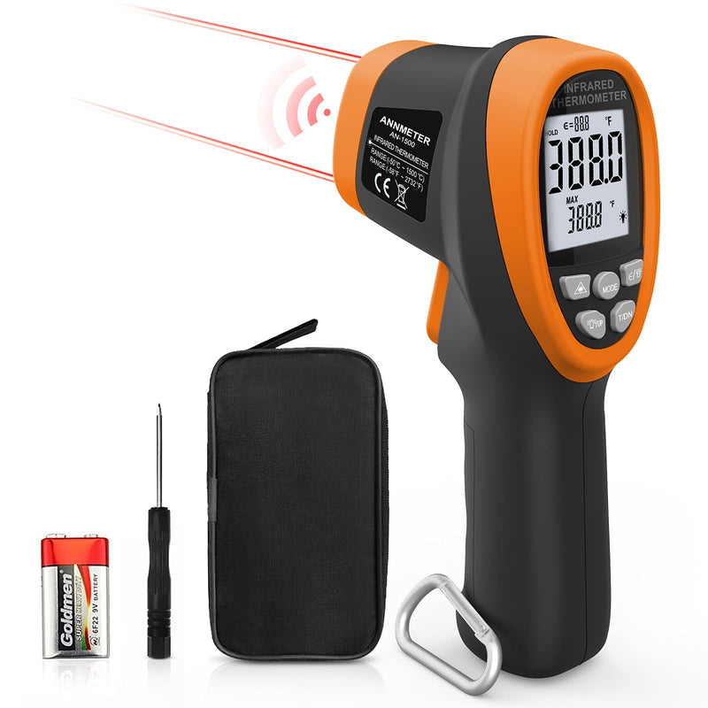 [Australia - AusPower] - High Temperature Infrared Thermometer, ANNMETER AN-1500 Non-Contact Digital IR Pyrometer Handheld Temp Gun for HVAC Cooking Kilning Casting -58~2732℉ (NOT for Human Temp) AI-1500C W/color screen 