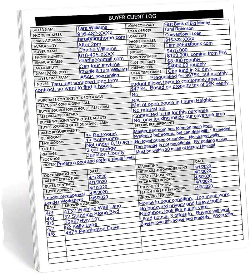 [Australia - AusPower] - Real Estate Agent Supplies - Home Buyer Client Log to Include in Real Estate Buyer Folders. Realtor Log to Track Buyer Needs, Home Showings & Agent Activity. 50 Page Notepad. 8.5 X 11. Made in the USA. 
