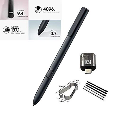 [Australia - AusPower] - Galaxy Tab S3 Stylus Pen Replacement for Samsung Galaxy Tab S3 SM-T820 T835 T825 Stylus Touch S Pen with OTG - C Type Adapter & Tips/Nibs (Black) Black 