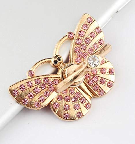 [Australia - AusPower] - GoldenEL Universal 360 Degree Rotating Finger Ring Stand Holder Kickstand for Cell Phone iPhone Galaxy - Crystal Butterfly (Pink) Pink 