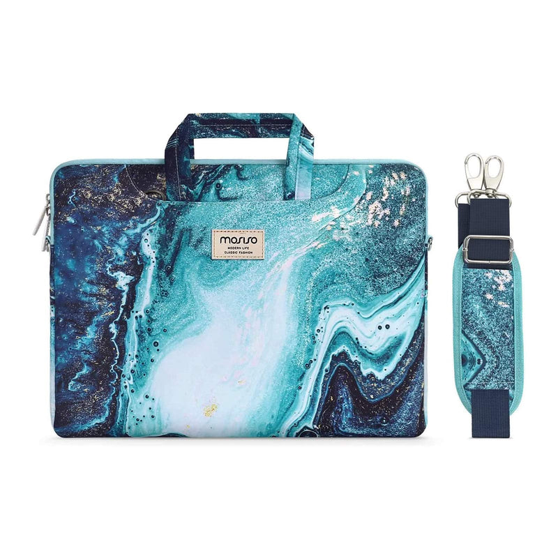 [Australia - AusPower] - MOSISO Laptop Shoulder Bag Compatible with MacBook Pro 14 inch 2021 M1 Pro/M1 Max A2442, Compatible with MacBook Air/Pro, 13-13.3 inch Notebook, Creative Wave Marble Briefcase Sleeve with Trolley Belt 13.3-inch 