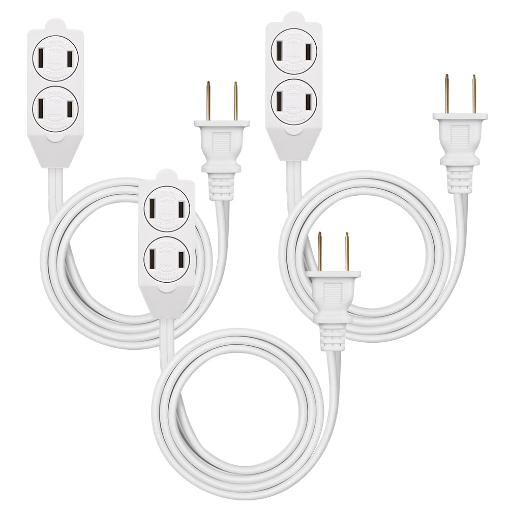 [Australia - AusPower] - DEWENWILS 3 Foot Extension Cord, 16 AWG SPT-2 Power Cable for Indoor Use, 2 Prong Outlets Plugs, NEMA 5-15P to NEMA 5-15R, White, ETL Listed, 3 Pack 