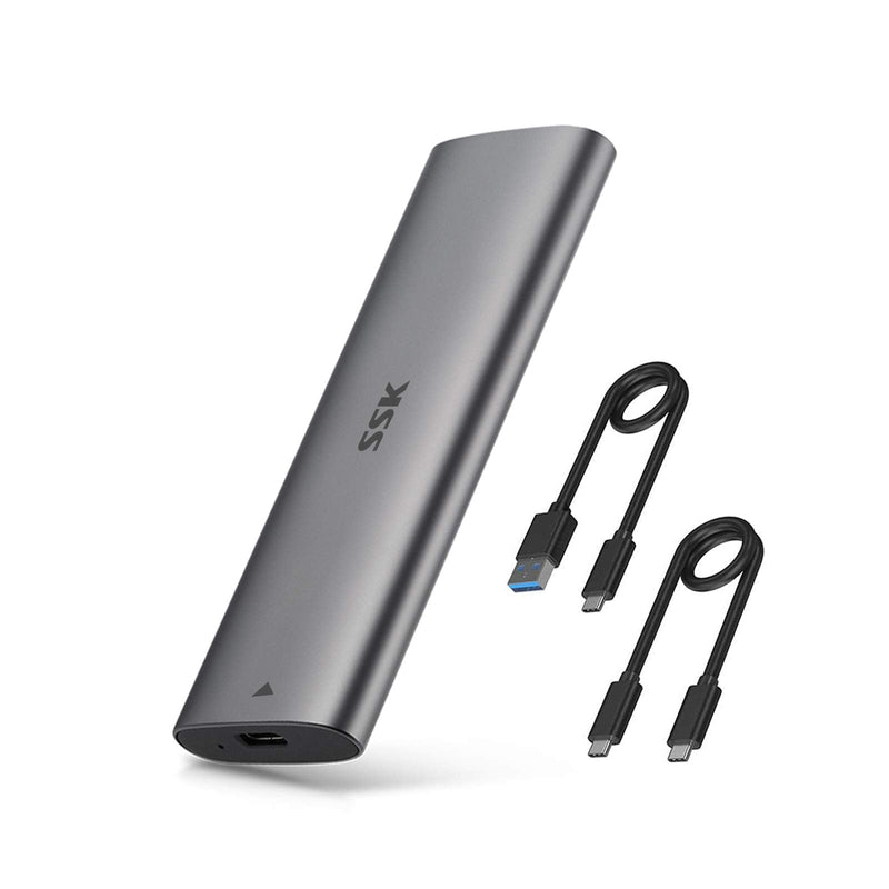 [Australia - AusPower] - SSK Aluminum USB C to M.2 NVMe SSD Tool-Free Enclosure Reader, USB 3.1/3.2 Gen 2(10Gbps) to NVMe PCI-E M-Key Solid State Drive External Adapter Support UASP Trim (Fits only NVMe SSDs 2242/2260/2280) grey 