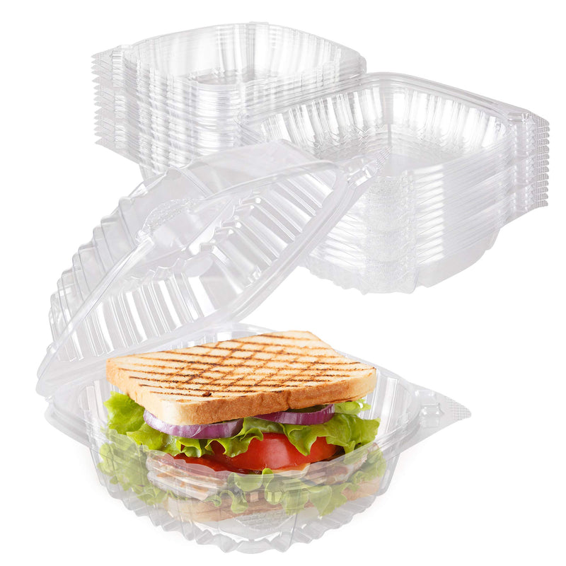 [Australia - AusPower] - Stock Your Home Plastic 5 x 5 Inch Clamshell Takeout Tray (50 Count) - Dessert Containers - Plastic Hinged Food Container - Disposable Plastic Clamshell Food Containers for Salads, Pasta, Sandwiches 5" x 5" - 50 Count 