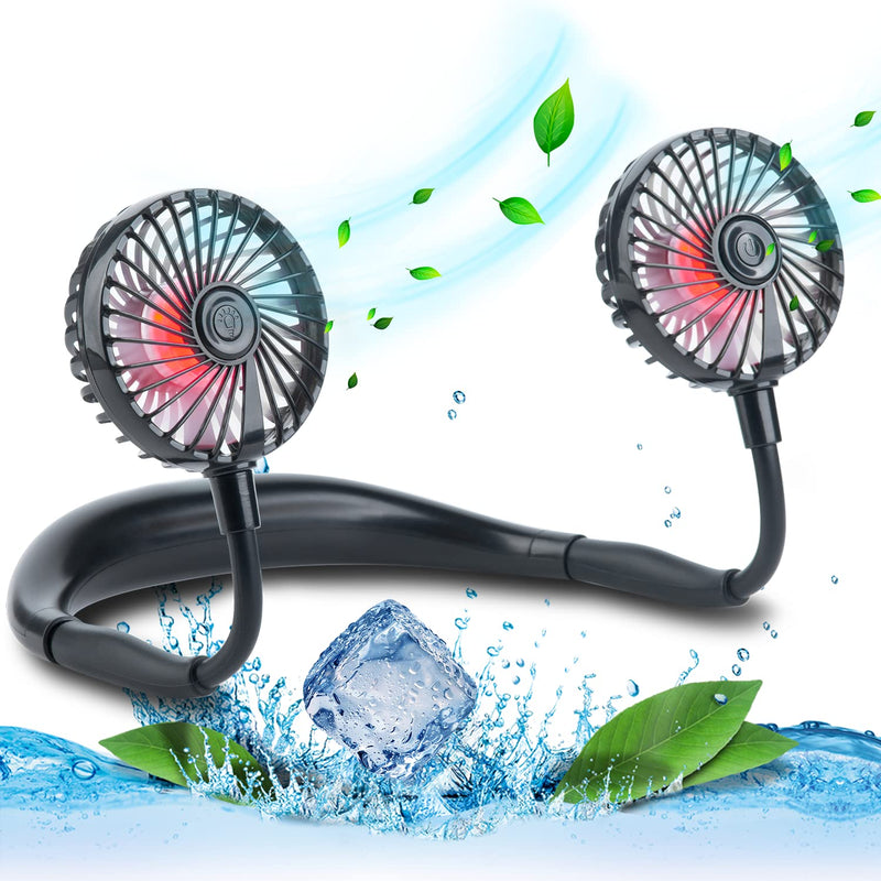 [Australia - AusPower] - Hand Free Neck Fan, Rechargeable Mini USB Personal Fan, Headphone Design Wearable Neckband Fan with 360° Rotation, 3 Adjustable Speeds (Black) Black 
