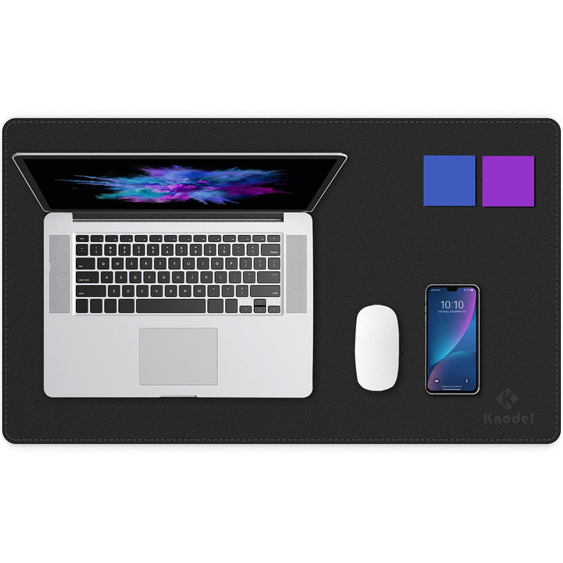 [Australia - AusPower] - Knodel Desk Mat, Dual-Sided Office Desk Pad, Mouse Pad, Waterproof Desk Mat for Desktop, Desk Pads & Blotters, PU Leather Desk Pad Protector (23.6" x 13.8", Black) Black/Black 23.6" x 13.8" 