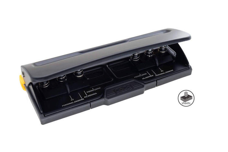[Australia - AusPower] - Bira Craft Adjustable 6 Hole Punch, Black, 8 Sheet Capacity, Mini/Pocket A3/ A4 / A5 / A6 / Agenda/Personal/Deskfax, Performance Guaranteed 