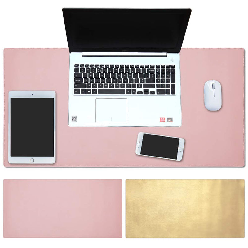 [Australia - AusPower] - Office Desk Pad, Double Sided Desk Blotter Mat of PU Leather,31.5 x 15.7Inch Sewing Edge Waterproof Large Writing Base Mat, Gaming Mouse Pad, Cubicle Decoration, Desk Protector for Office(Pink/Gold) Pink/Gold 