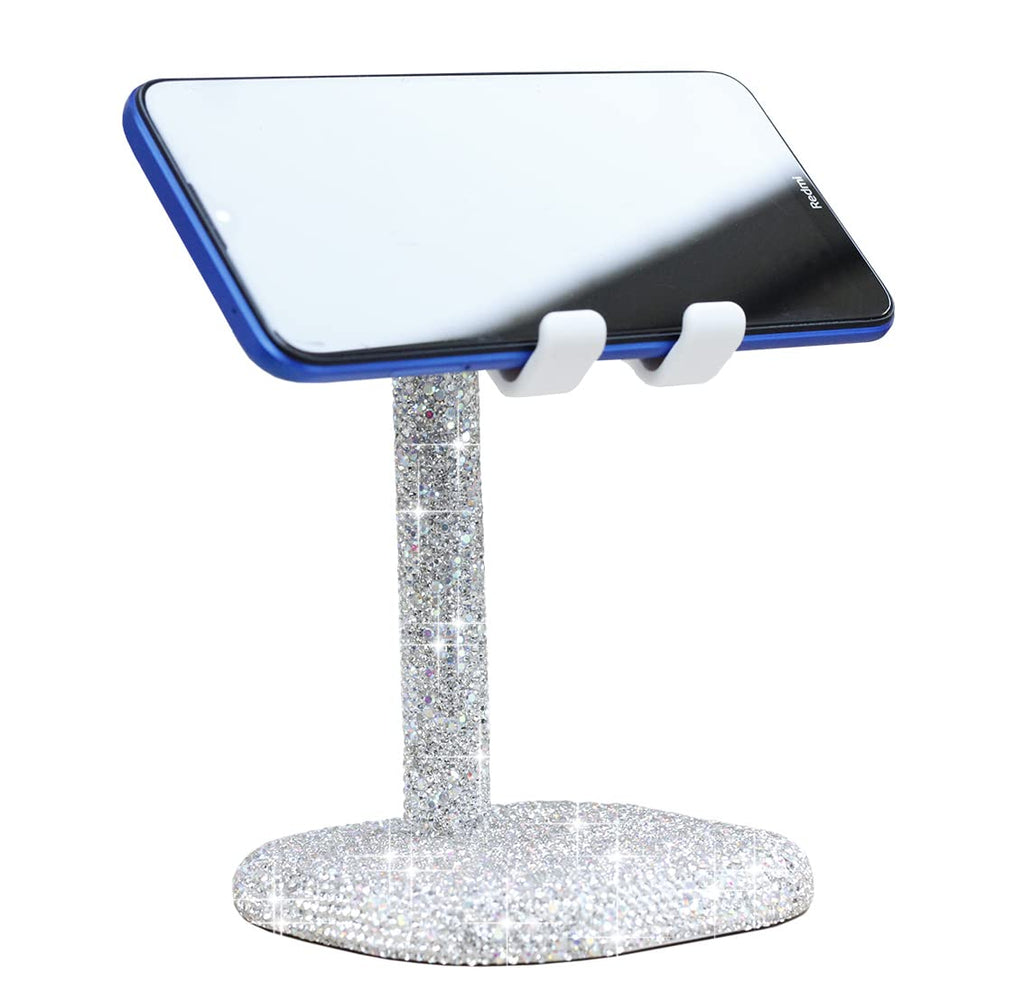 [Australia - AusPower] - CARCHILE Bling Rhinestone Crystal Phone Stand, Adjustable Cell Phone Stand, Phone Holder for Desk, Desktop Holder, Cradle Compatible with iPhone X Plus 11 Pro Max Samsung Smartphones SL (White) 