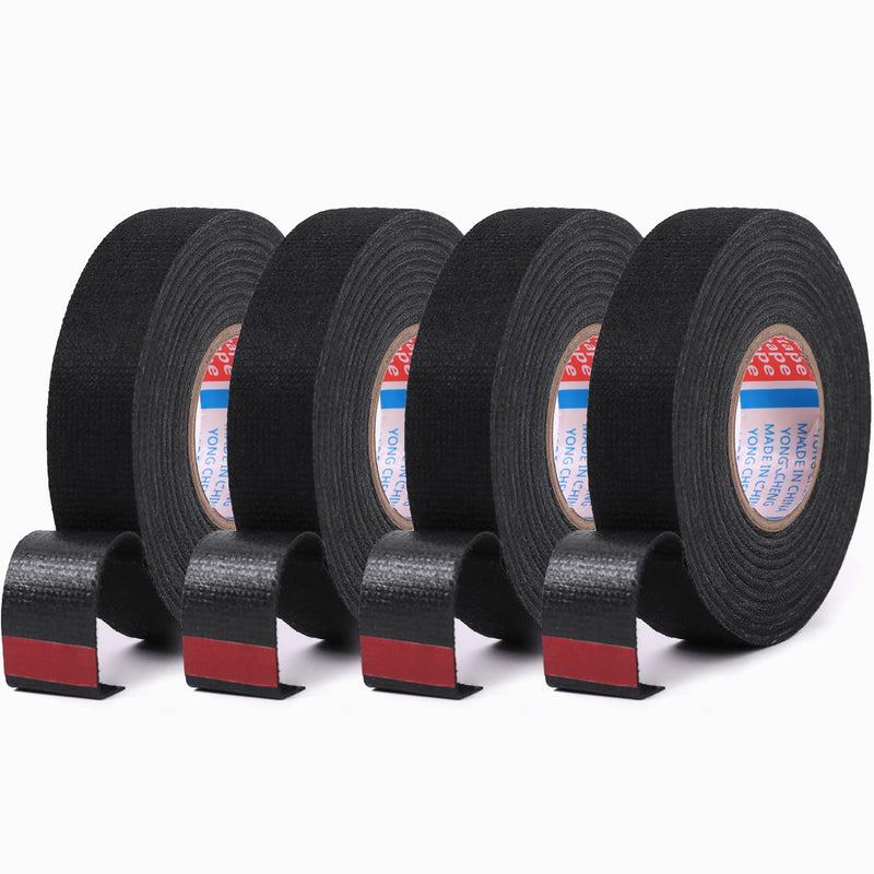 [Australia - AusPower] - HSTECH Wire Harness Cloth Tape, 3/4-Inch by 50-Foot (4 Pack), Speaker Wiring Harness Cloth Tape, Black Adhesive Fabric Tape, for Automobile Electrical Wire harnessing Noise Dampening Heat Proof 