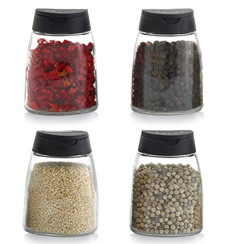 [Australia - AusPower] - Abdodar Glass Spice Jars with Shaker Pour Lid, Seasoning Shakers Glass Bottles Spice Shakers Salt & Pepper Shaker Container Set (Black04) Black04 