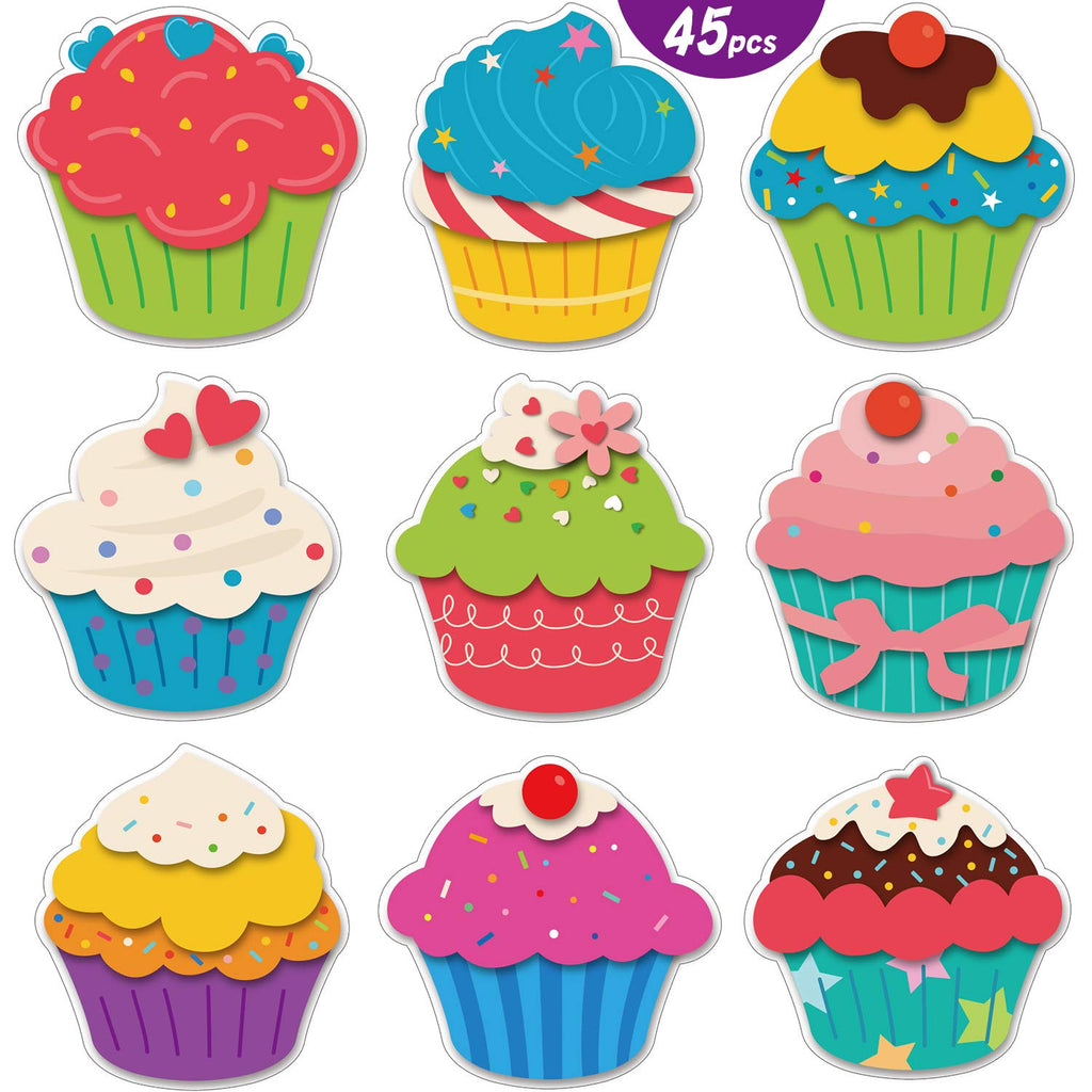 [Australia - AusPower] - 45 Pieces Colorful Cupcake Cutouts Versatile Classroom Decoration Creative Cupcake Cutouts with Glue Point Dots for Bulletin Board Classroom School Birthday Party, 5.9 x 5.9 Inch 