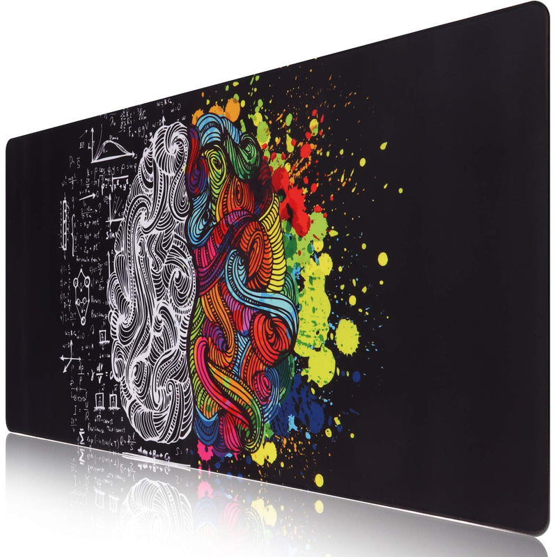 [Australia - AusPower] - iCasso Extended Gaming Mouse Pad (35.4x15.7 in), Large Non-Slip Rubber Base Mousepad with Stitched Edges, Waterproof Keyboard Mouse Mat Desk Pad for Work, Game, Office, Home - Left and Right Brain 