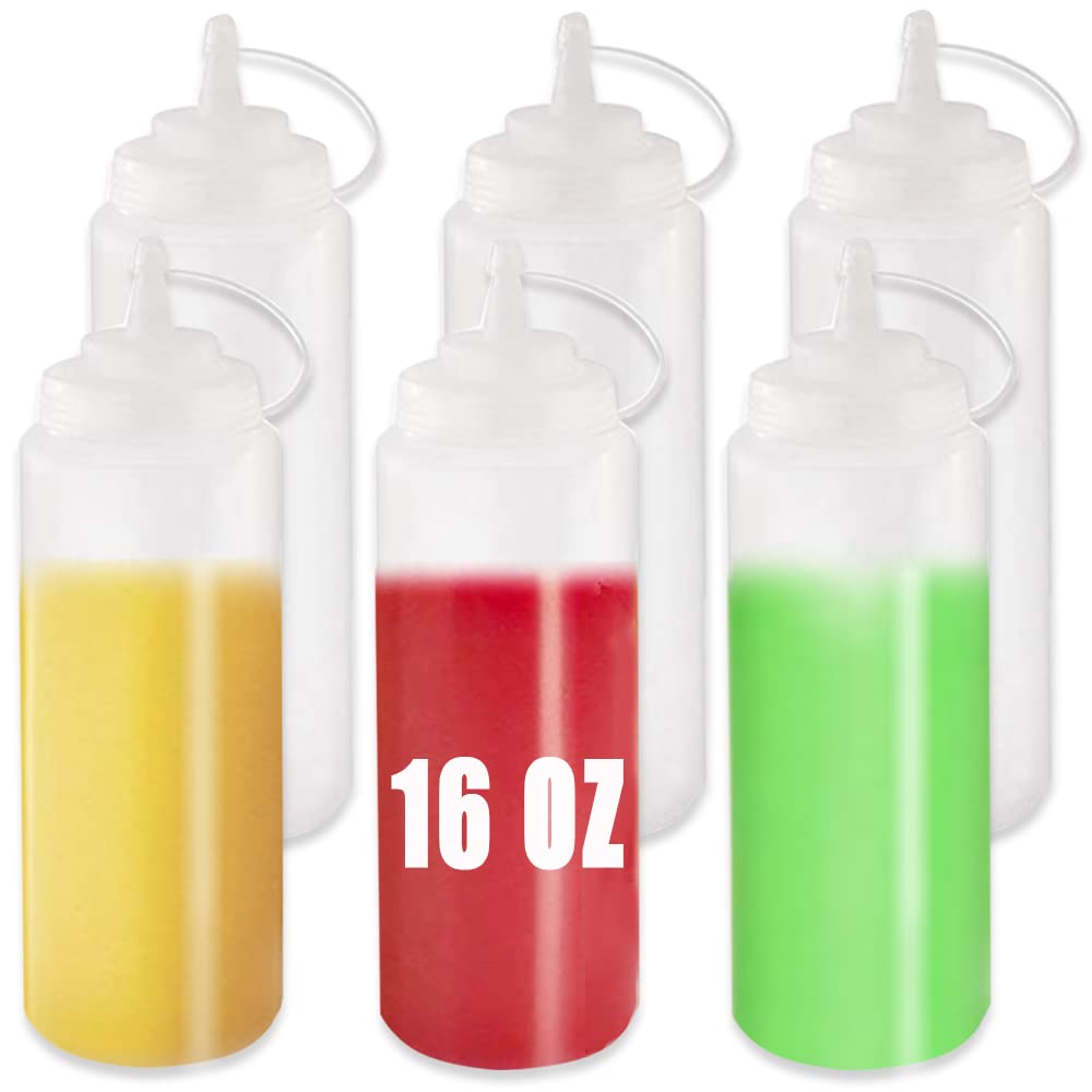 [Australia - AusPower] - 6Pack 16oz Squeeze Bottles,Plastic Condiment Bottle with Twist on Cap Lids for Sauces,BBQ,Ketchup,Paint(Clear) 