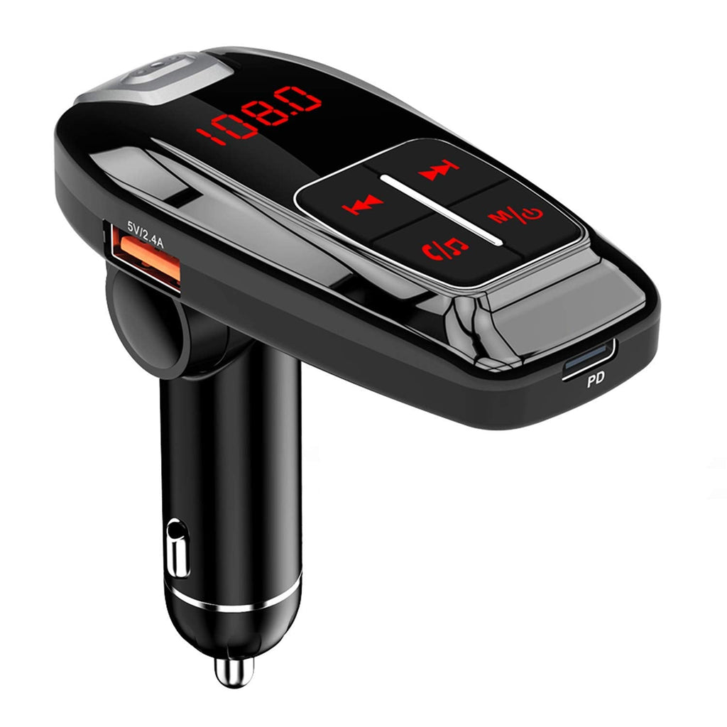 [Australia - AusPower] - Car Bluetooth FM Transmitter, SONRU Wireless Audio Adapter and Receiver for Car, Hands-Free Calling, Car Charger with PD3.0 Quick Charge Type C Port, Support TF Card, U Disk Black 