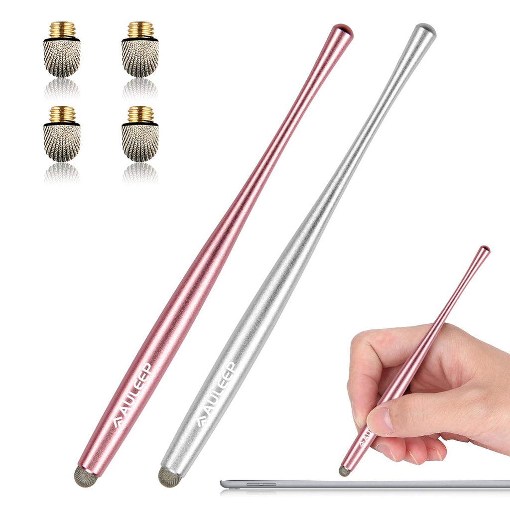 [Australia - AusPower] - AULEEP Capacitive Stylus Pen for Touch Screen 2 Pack with 4 Nanofiber Tips Compatible for Phones, Tablets, iPads, Kindles (Silver and Rose Gold) 2P-Silver, Rose Red 