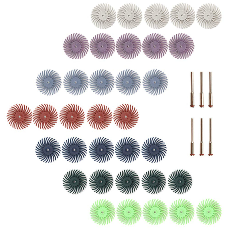 [Australia - AusPower] - 35Pcs 1Inch Mini Radial Bristle Disc Mix Set with 3Pcs 2.35mm /3mm Shank Mandrels for Rotary Tools Cleaning Finishing Deburring,Mixed Grit 80/120/220/400/600/1000/2000 Bristle Abrasive Buffing Wheel 