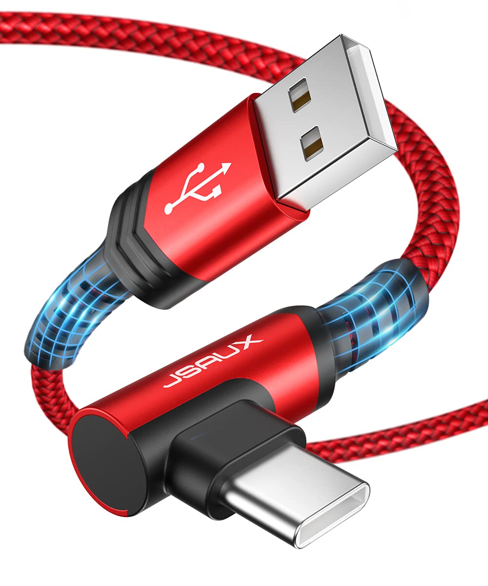 [Australia - AusPower] - USB Type C Cable Right Angle [2-Pack 6.6ft], JSAUX USB-A to USB-C Fast Charging Cable, Compatible with Samsung Galaxy S10 S9 S8 S20 Plus, Note 20 10 9 8, Google Pixel, PS5, LG, USB C Charger Cord-Red Red 