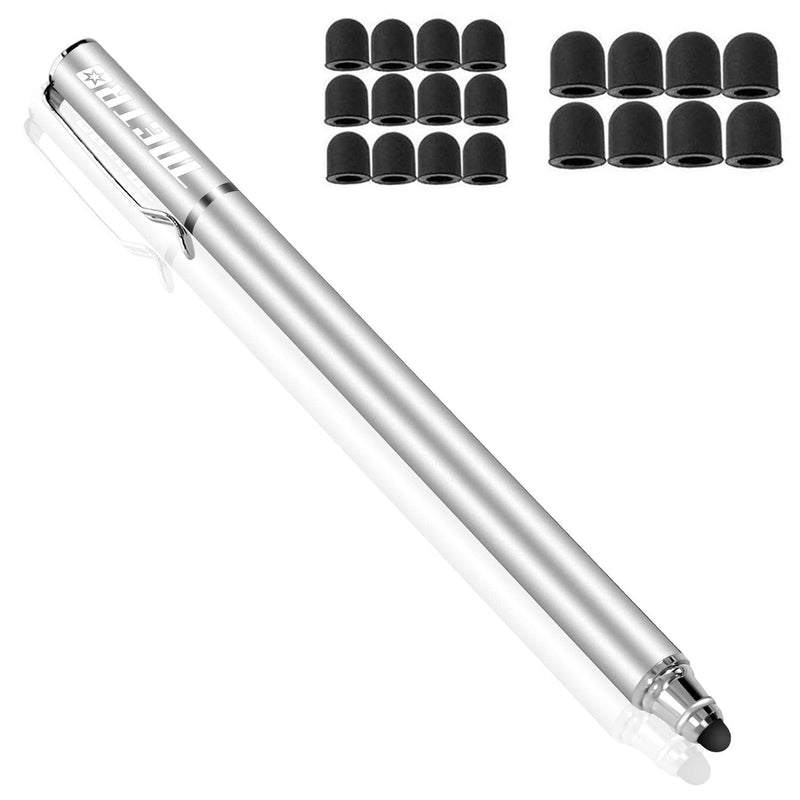 [Australia - AusPower] - METRO Capacitive Stylus Pens, Rubber Tips 2-in-1 Series, High Sensitivity & Precision styli Pens for Touch Screens Devices (Silver) Silver 