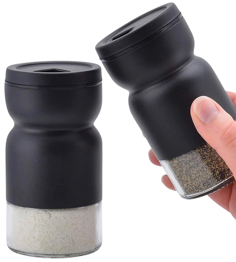 [Australia - AusPower] - HOME EC Glass Salt and Pepper Shakers Set with Adjustable Pour Holes - Stainless Steel Salt Shaker and Pepper Shaker - Farmhouse Salt and Pepper Shaker Set for Himalayan, Kosher Sea Salts & Spices Black 