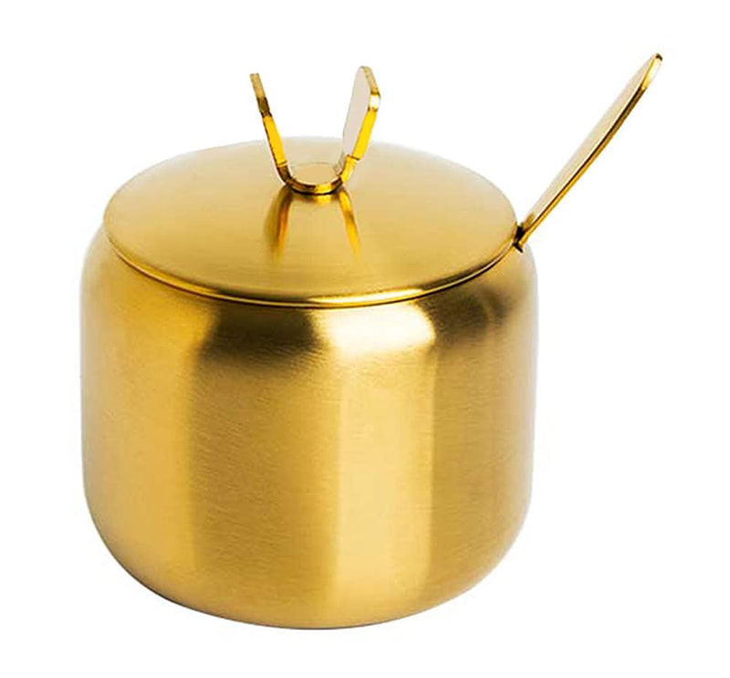 [Australia - AusPower] - Stainless Steel Sugar Bowl Spice Jar Storage Seasoning Pot with Lid Spoon Gold 