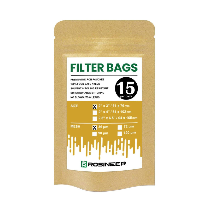 [Australia - AusPower] - Rosineer Premium Nylon Filter Bags, 2" x 3", 15 PCS, 36 Micron Mesh Size, Double Stitching, Zero Blowouts 36 microns 