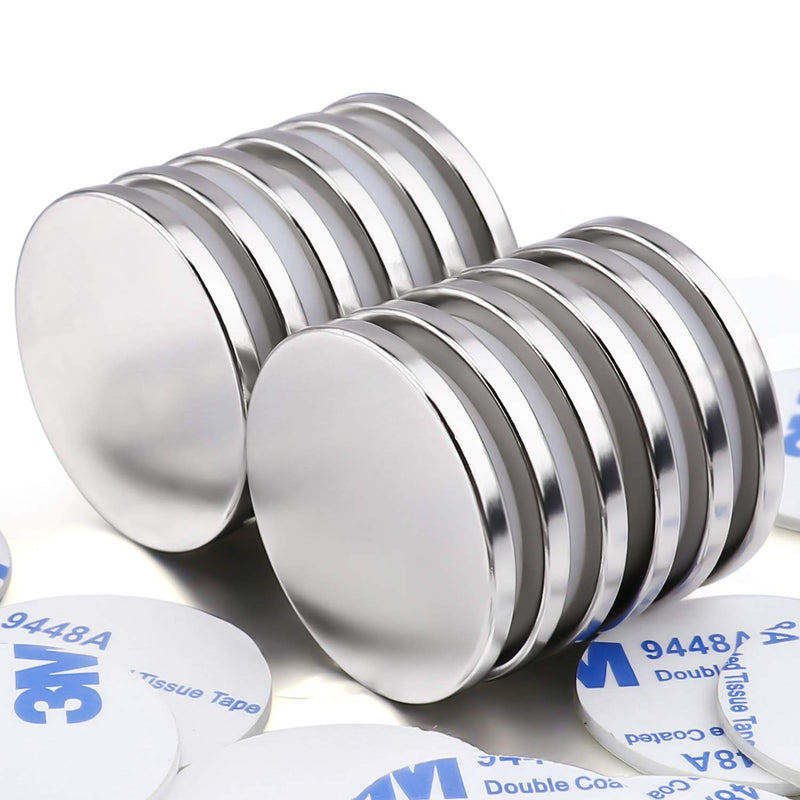 [Australia - AusPower] - Super Strong Neodymium Disc Magnets with Double-sided Adhesive, Powerful Permanent Rare Earth Magnets. Fridge, DIY, Building, Scientific, Craft, and Office Magnets, 1.26 inch D x 1/8 inch H - 12 Packs 