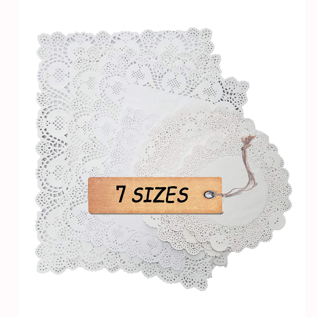 [Australia - AusPower] - SCHOLMART Rectangle Paper Doilies, Rectangle Paper Lace Doilies, Tea Party Placemats, Disposable Wedding Birthday Party Tableware, Cake Packing Pad (Rectangle & Round 7-size 46 pack) 