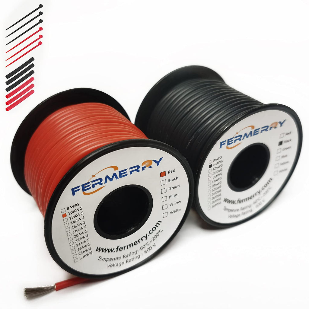 [Australia - AusPower] - Fermerry Thhn Wire 10 Guage Stranded 10 AWG Silicone Wire Electrical Tinned Copper Wire Hook up Wire Kit(Black and Red 5ft Each, 10AWG) 2 colors each 5ft 