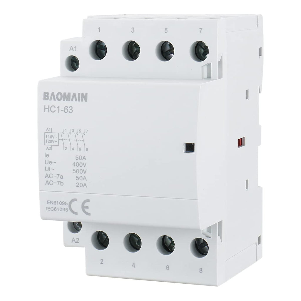 [Australia - AusPower] - Baomain 4 Pole Contactor with 120volt AC Coil 50A HC1-63 Universal Circuit Control 35mm DIN Rail Mount 