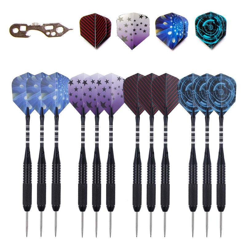 [Australia - AusPower] - SHOT TAKER CO. EST. 2017 Professional Steel Tip Darts 12 PC Set | 12 PC Brass Barrels | 12 PC Aluminum Shafts 48mm | 16 PC Flights Standard Shape | 1 Multi-Purpose Dart Tool | 1 Carry Bottle 20g Black Barrel 