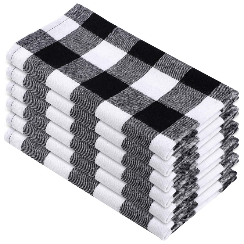 [Australia - AusPower] - Aneco 6 Pack 20 x 20 Inch Checkered Plaid Dinner Napkin Plaid 100% Cotton Cocktail for Everyday Place Setting Decoration, Family Dinners, Thanksgiving Day, Christmas, Black and White 