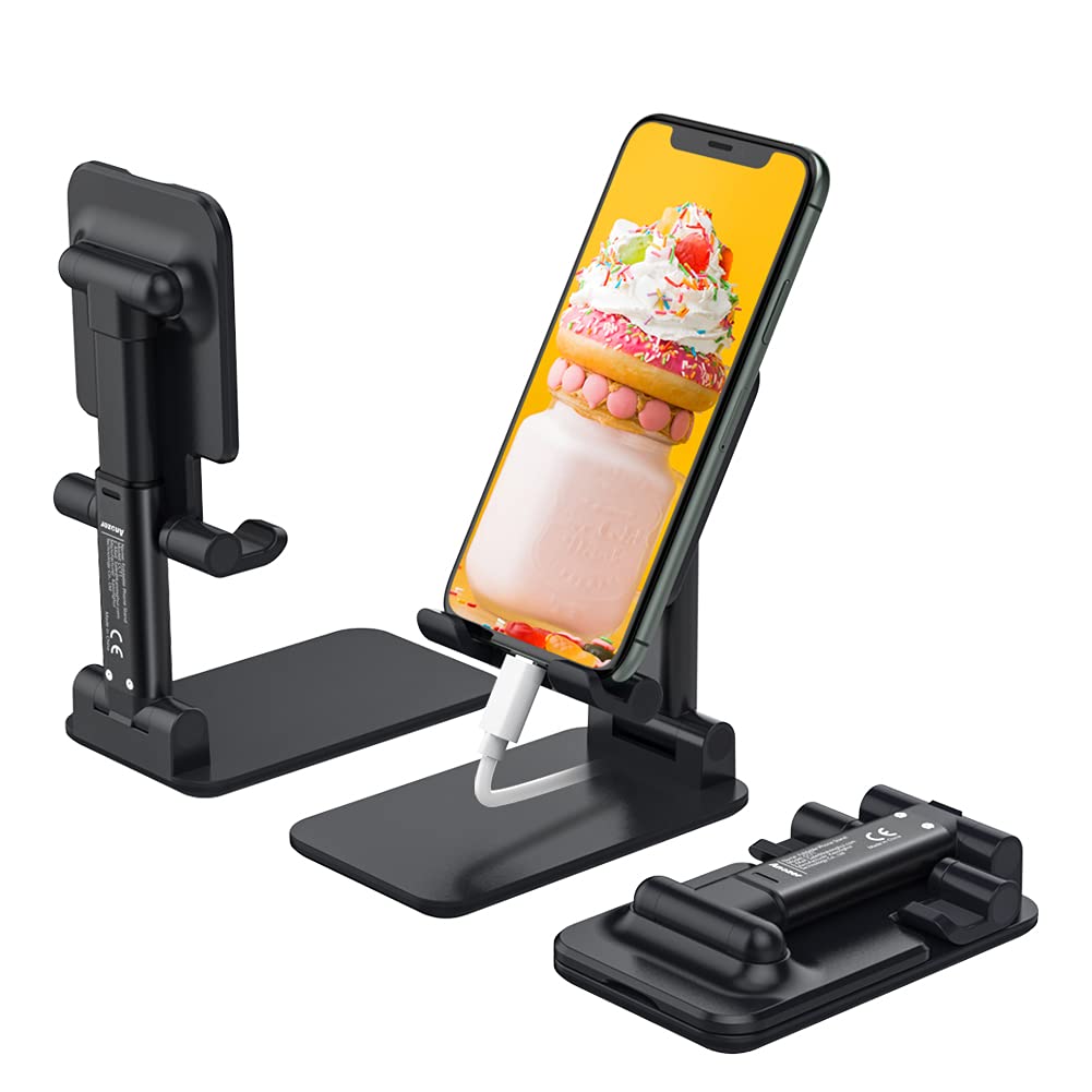 [Australia - AusPower] - Anozer Foldable Cell Phone Stand, [2021 Updated] Angle & Height Adjustable Desk Phone Holder with Stable Anti-Slip Design Compatible with iPhone 13/13 Mini/13 Pro/13 Pro Max/12 Pro/iPad Mini/Kindle Black 