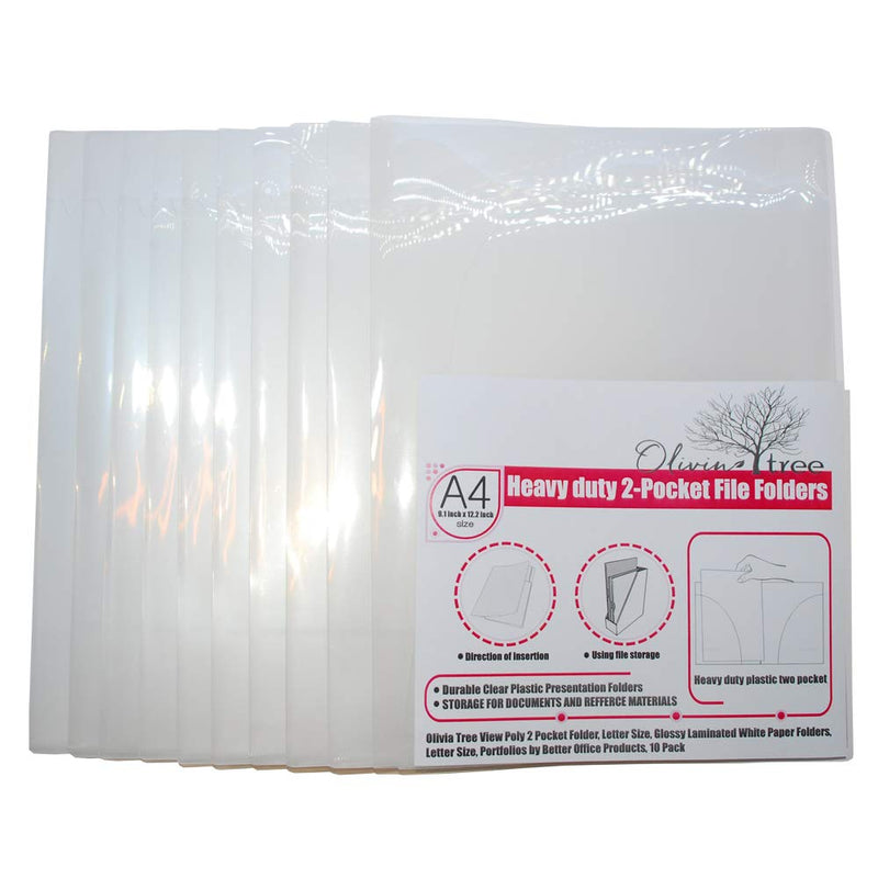 [Australia - AusPower] - Olivia tree 10 Pack View Poly 2 Pocket Folder, Letter Size, Glossy Laminated White Paper Folders, Letter Size, Portfolios by Better Office Products 